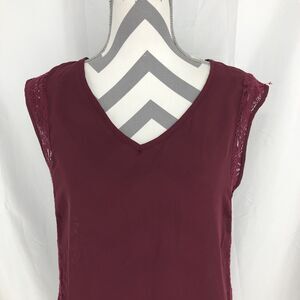 Pssst Maroon Crochet Lace Sides Tank Top Tunic Blouse Small